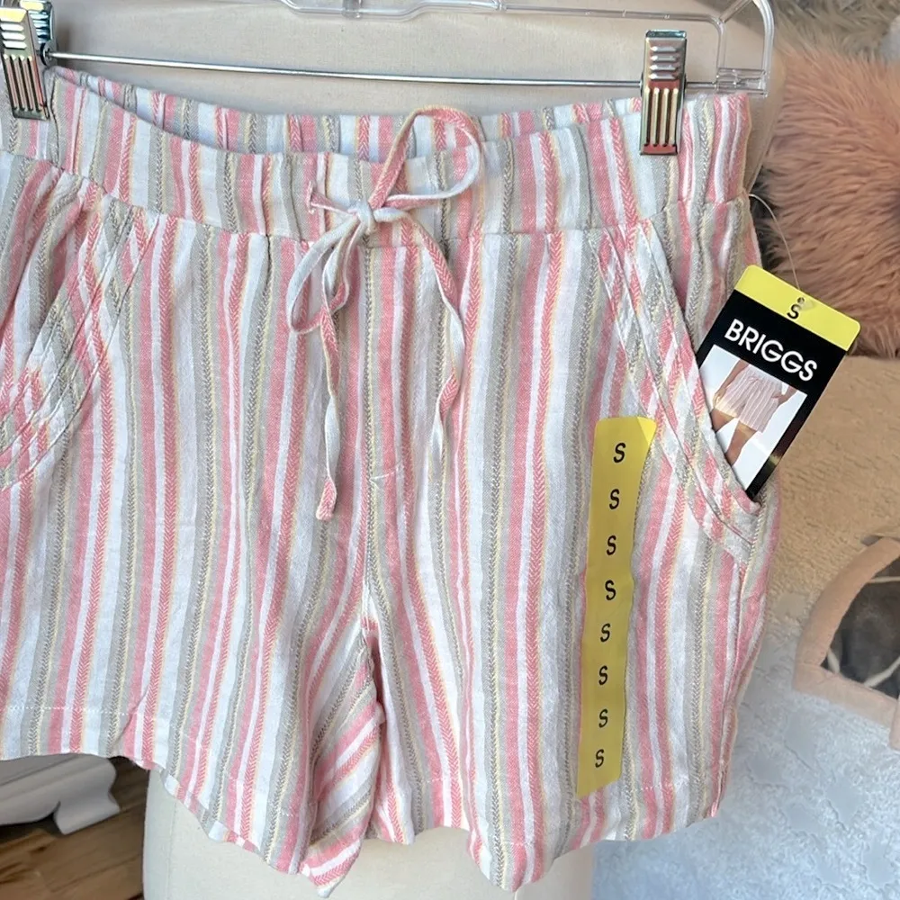 Briggs New York Women's Linen Striped Shorts - Pink and White - Image 2