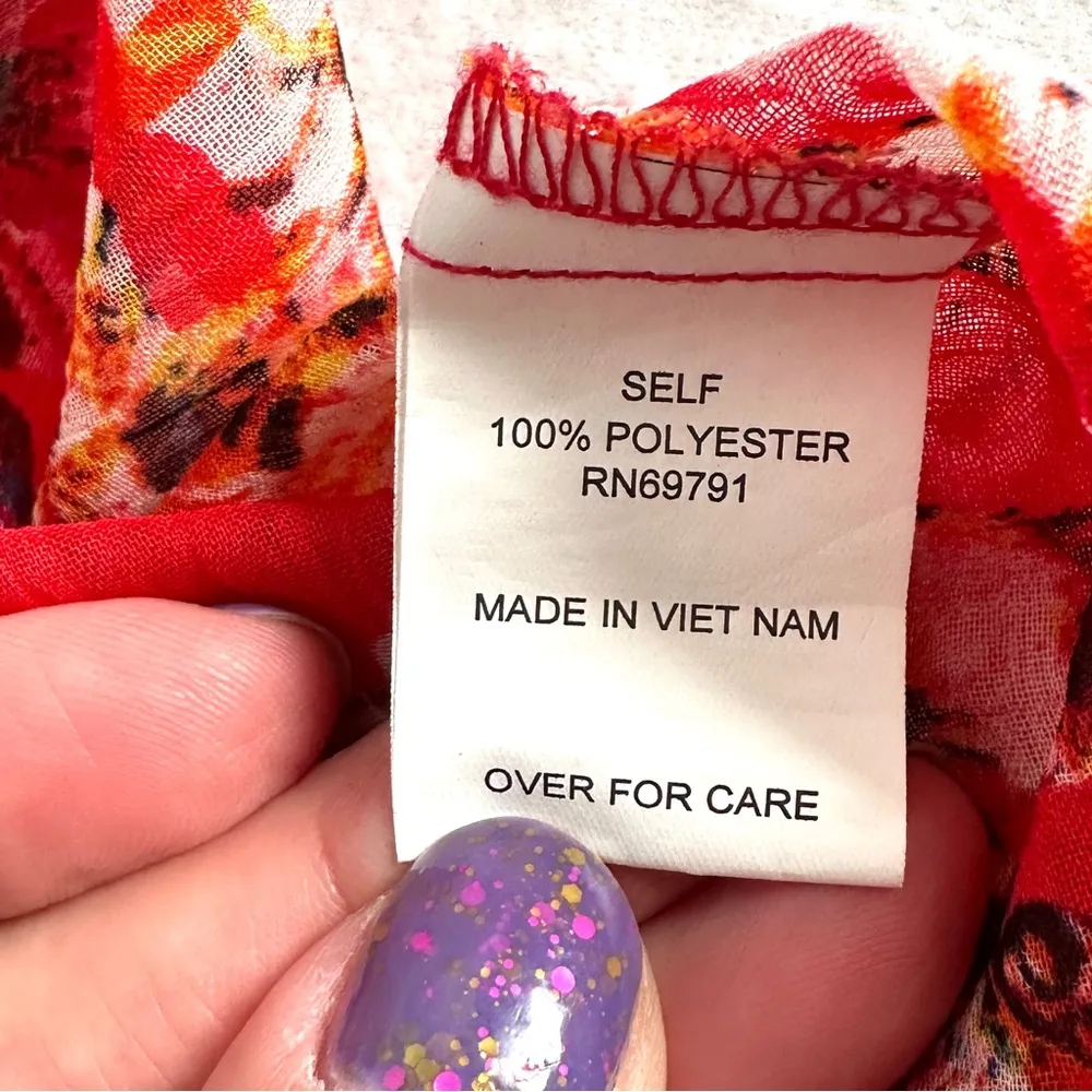 Fig And Flower Sheer Top XL Anthropologie Red Sleeveless Floral Blouse Anthro - Image 7