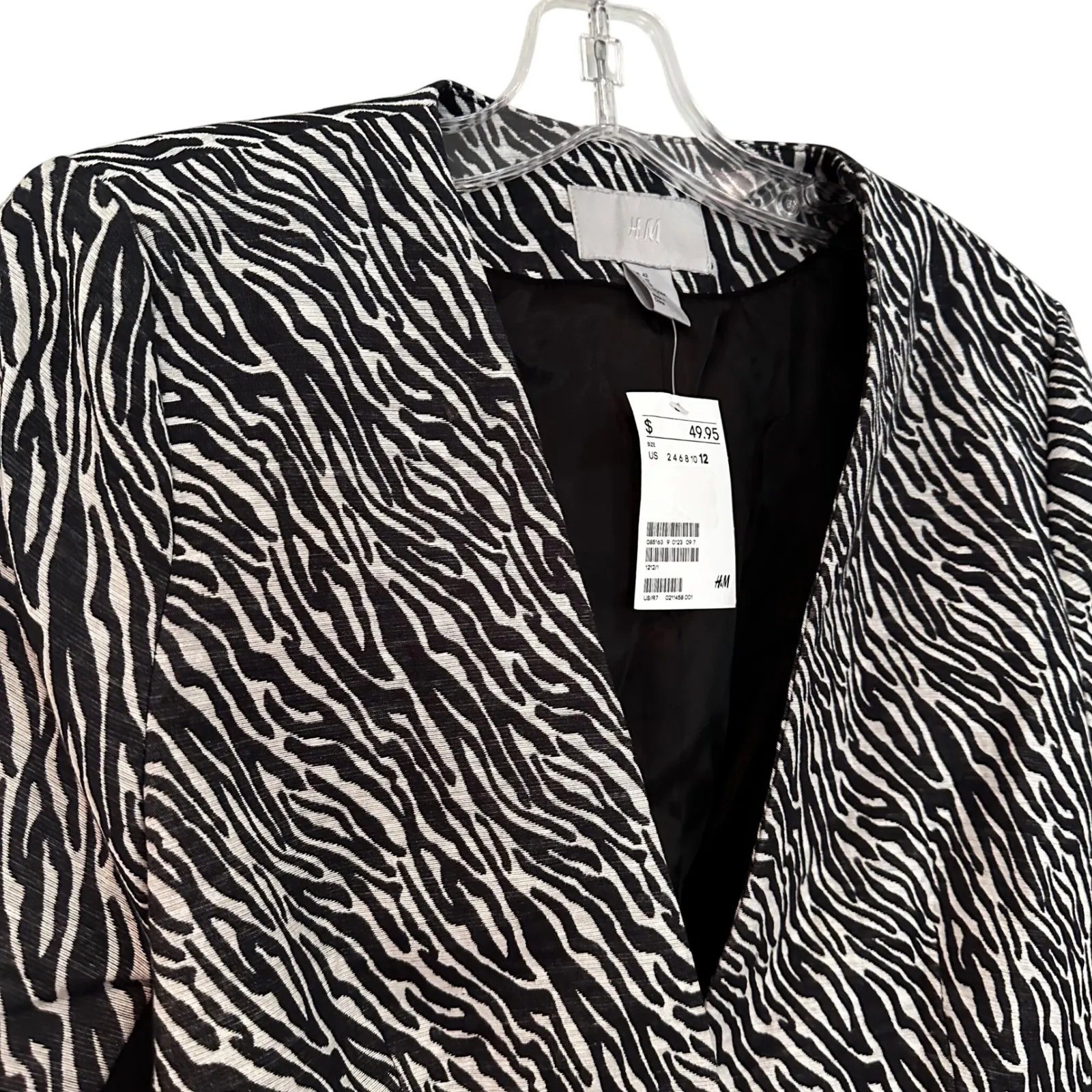 H&M‎ Animal Print Blazer Women's 12 Black White Career Y2K Classic Cropped NWT - Image 2