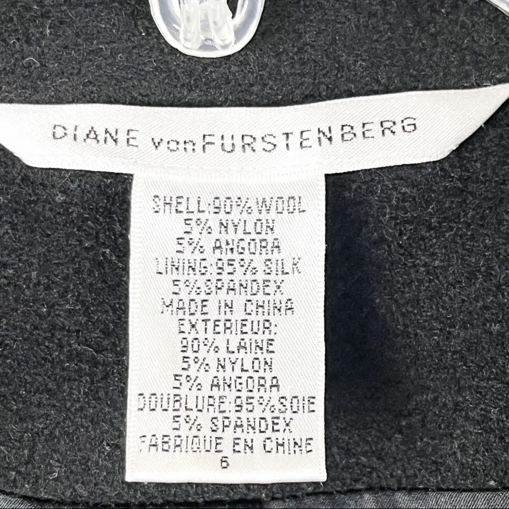 DIANE VON FURSTENBERG Black Wool Blend Silk Lining Double Breasted Lined Coat 6 - Image 3