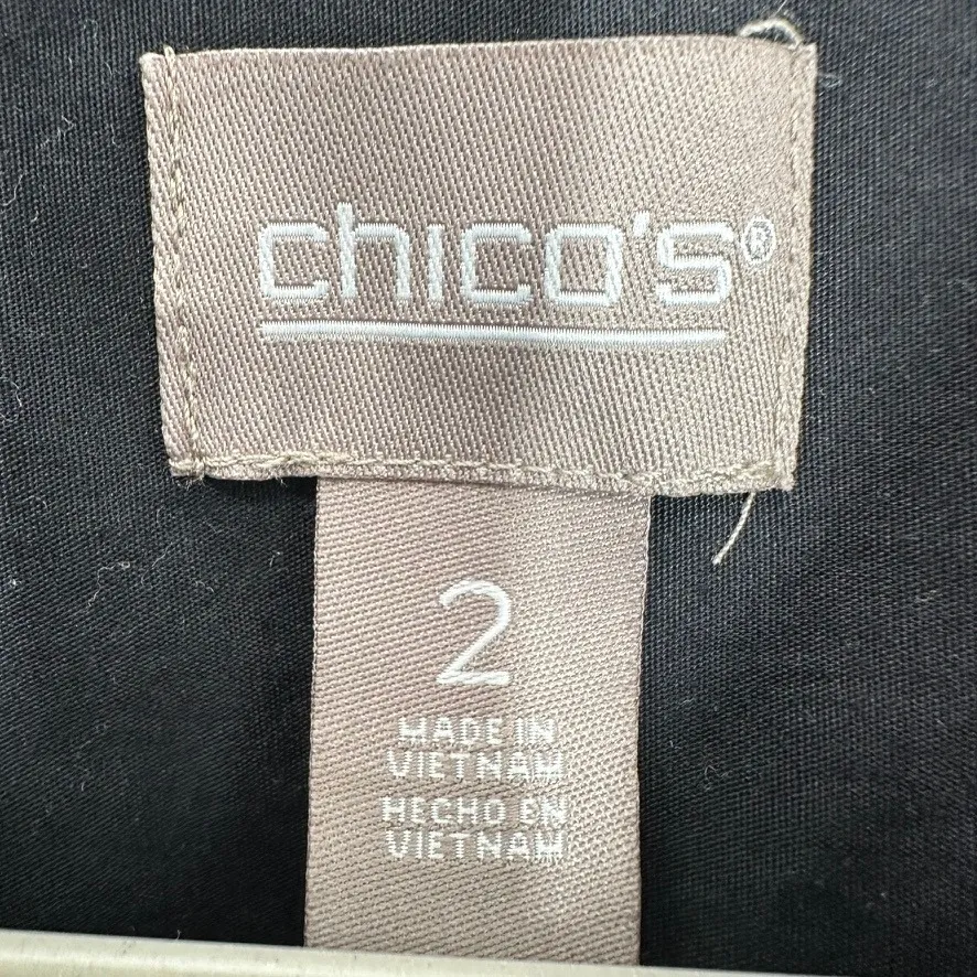 Chicos Black Short Sleeve Collared Button Front Popover Blouse Size Medium - Image 3