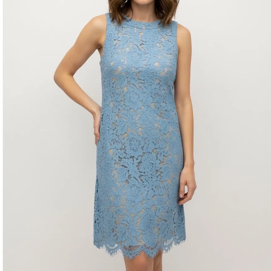 Vince Camuto Lace Halter Neck Dress Light Blue A Line Size 2 - Image 5