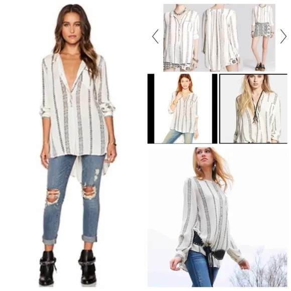 FP Shibori Magic Gauze Button Up Vanilla Combo Top XS XC - Image 4