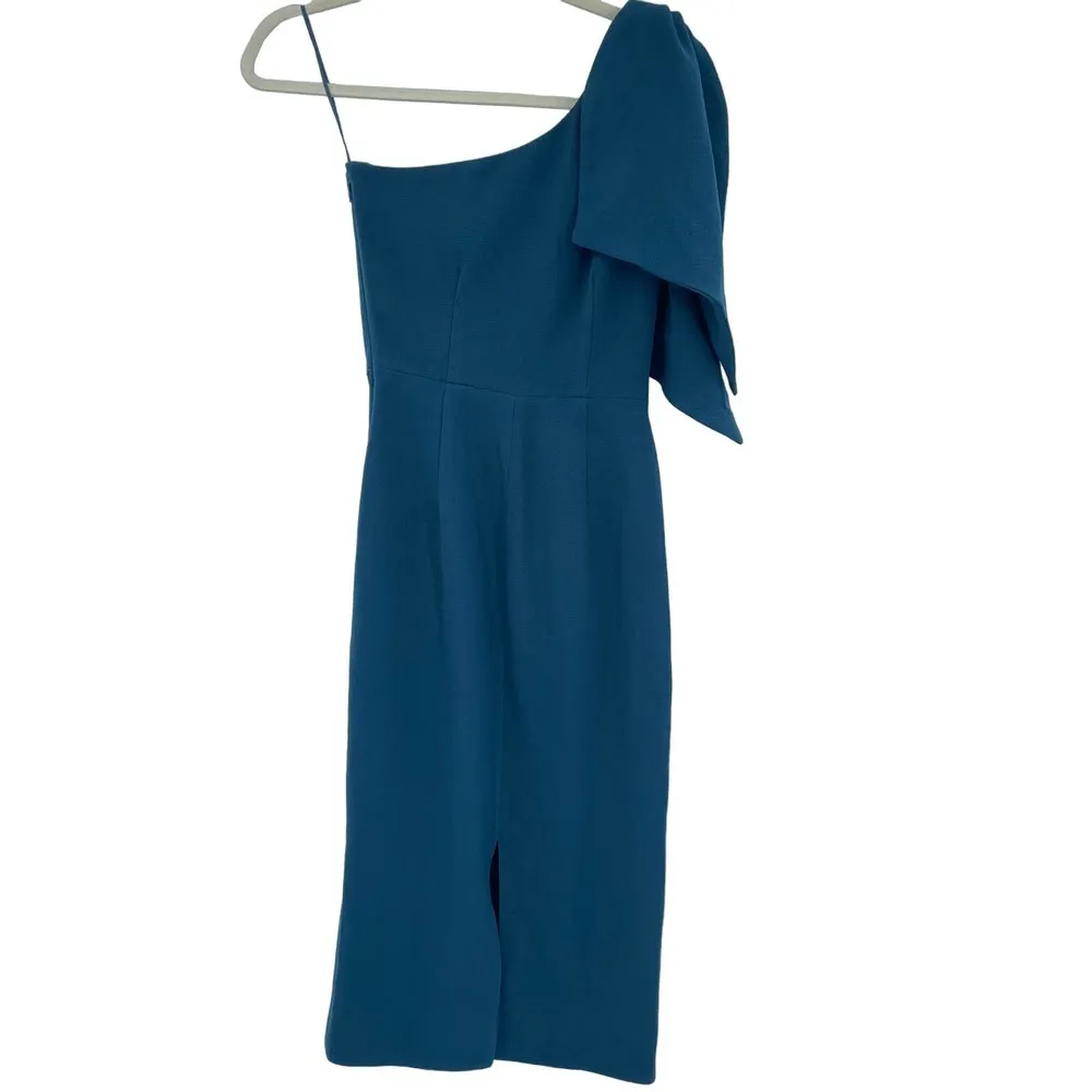 Dress the Population Tiffany One-Shoulder Midi Dress Peacock Blue Size XXS NWT - Image 6