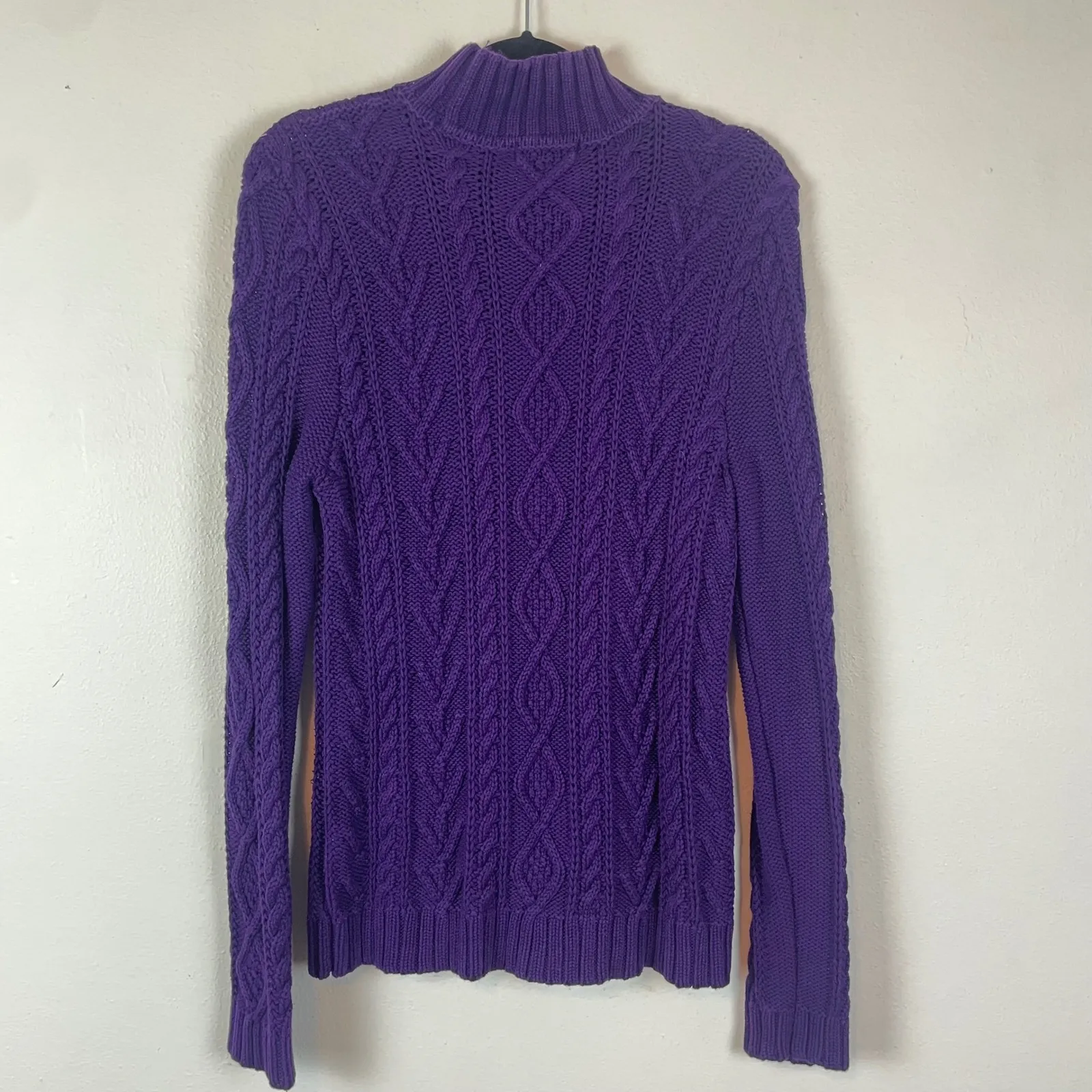 Chaps Purple Cable Knit Mock Neck‎ Long Sleeve Cotton Sweater Women's M - Image 5
