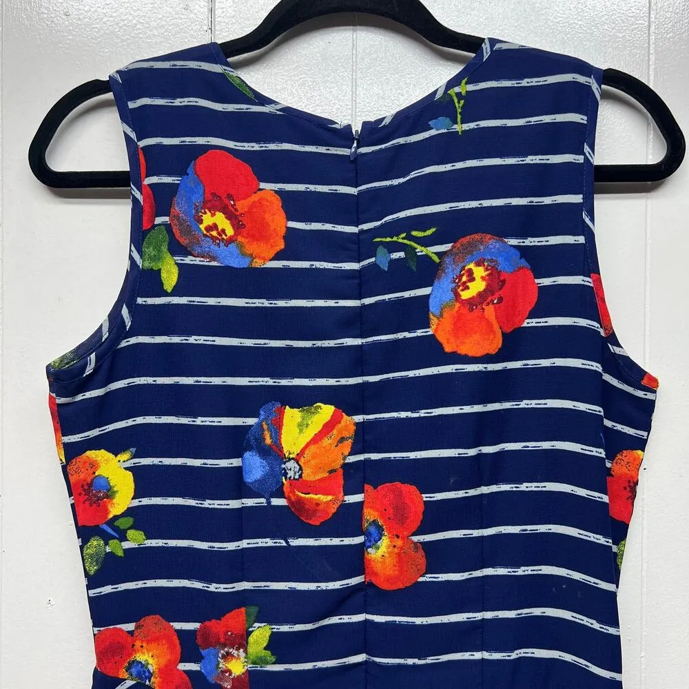 Maison Jules Striped Blue Floral Sleeveless A Line Women's Dress Size Medium - Image 7