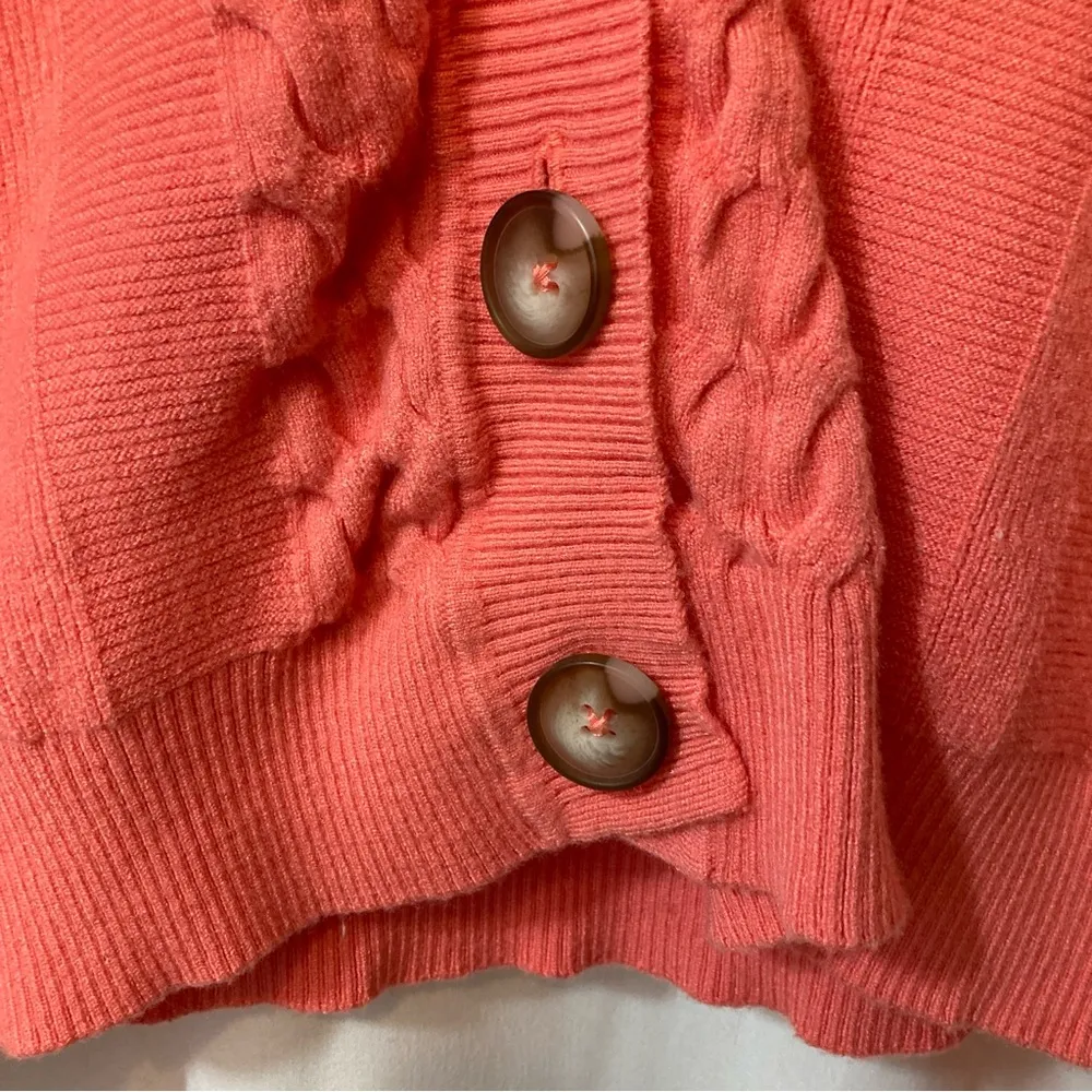 Cyrus Salmon Pink Ribbed Cable Knit Button Front V-Neck Cardigan Sweater - Image 6