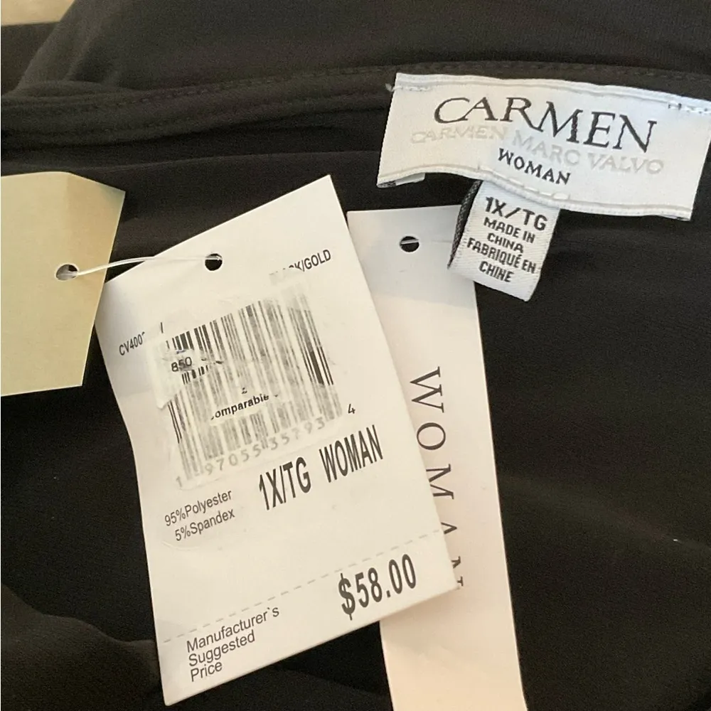 Carmen Black Top W/Gold Chain on Shoulders. P2P 25” length 27. SIZE XL NWT - Image 7