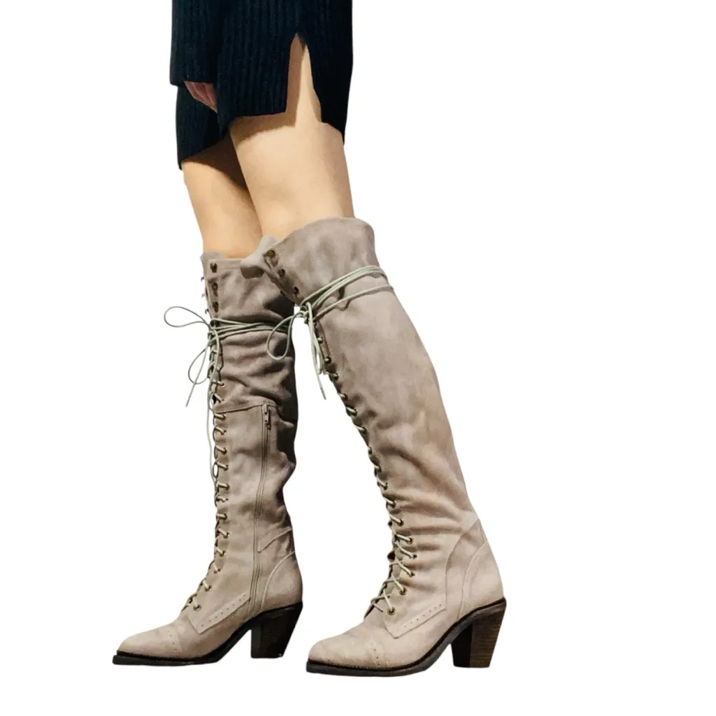 FREE PEOPLE x JEFFREY CAMPBELL Thigh High Suede Lace Up Boots - Image 2