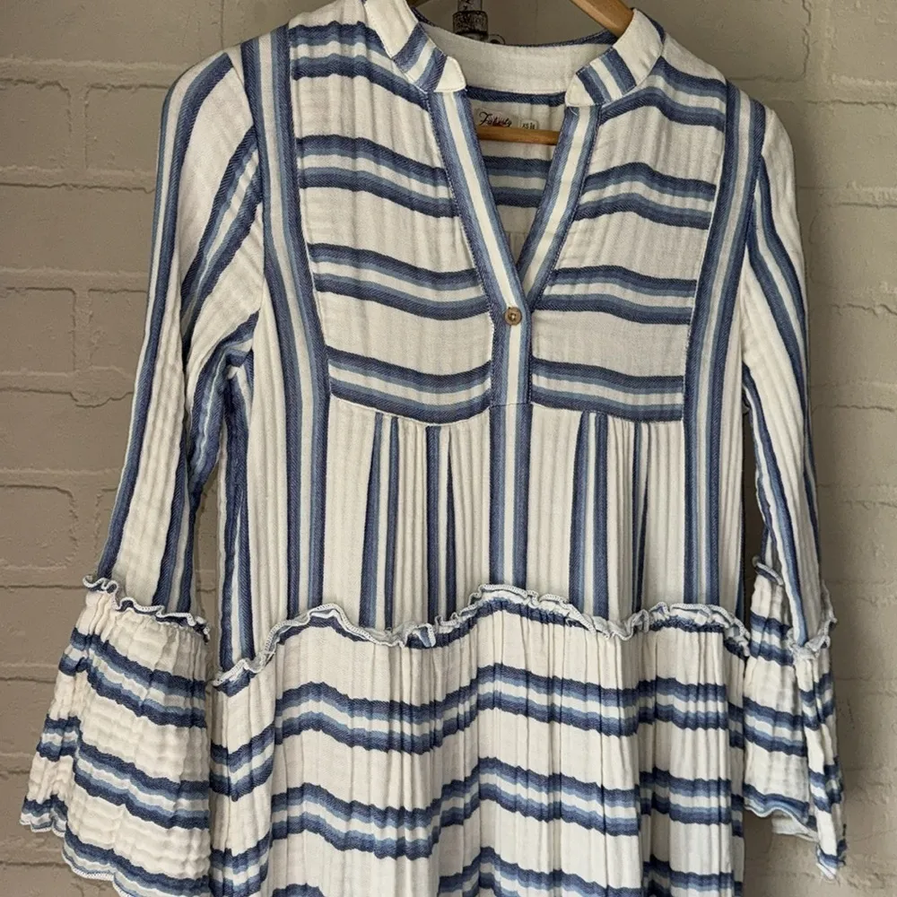 Faherty Dream dress Cotton Gauze Vida Midi Blue Baja Large Boho Beach Stripe XS - Image 3
