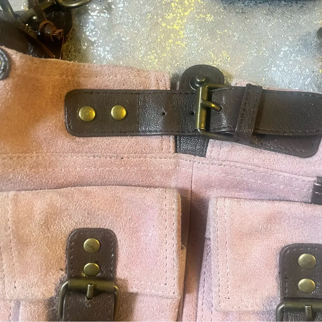 MiMu Suede Messenger Crossbody Bag Sundance Dusty Pink and Brown Purse - Image 8