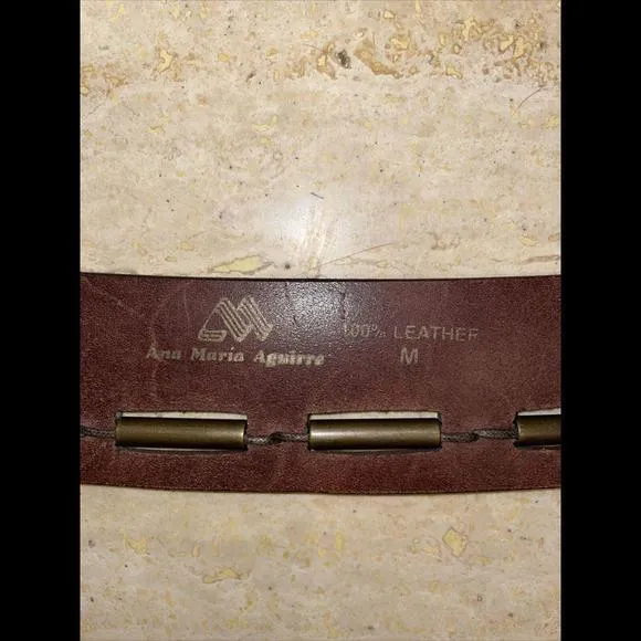 Rare Ana Maria Aguirre Copper/brass Tube & Buckle Leather Belt‎ Brown - Image 2