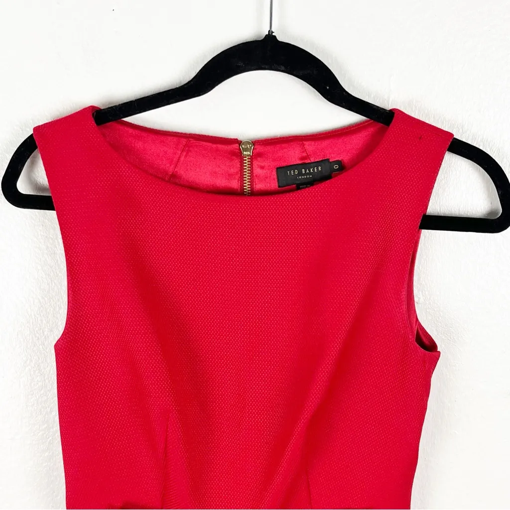 TED BAKER Nuhad Red Bow Waist Back Zipper Tulip Pleated Holiday Party Dress 2 - Image 10