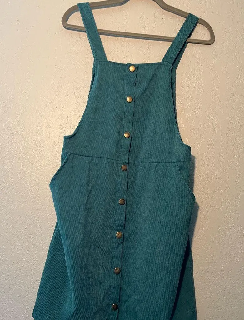 SHEIN Teal Blue Midi Dress Overalls SZ M Button-Up Sleeveless Vest Cottagecore - Image 2