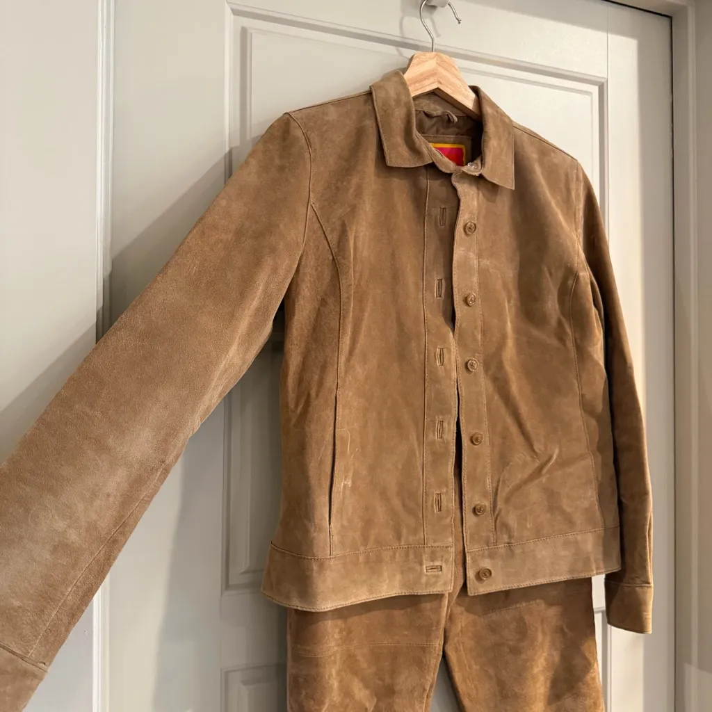 Vintage Isaac Mizrahi Brown Suede Jacket and Pants Set Size Small 4 - Image 3
