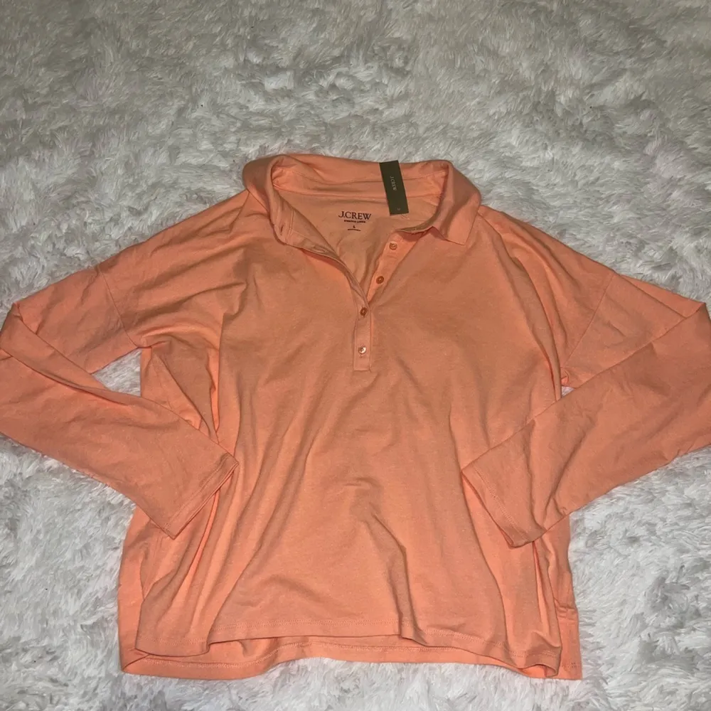 NWT J. Crew Stretch Linen Orange Polo Style Long Sleeve Shirt size Large Light - Image 3