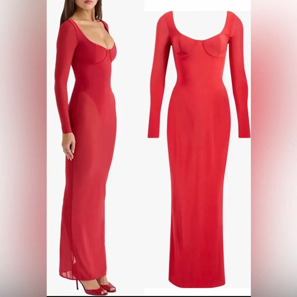 NEW House Of CB Everly Corset Long Sleeve Hauted Red Gown Sz S D-E - Image 3