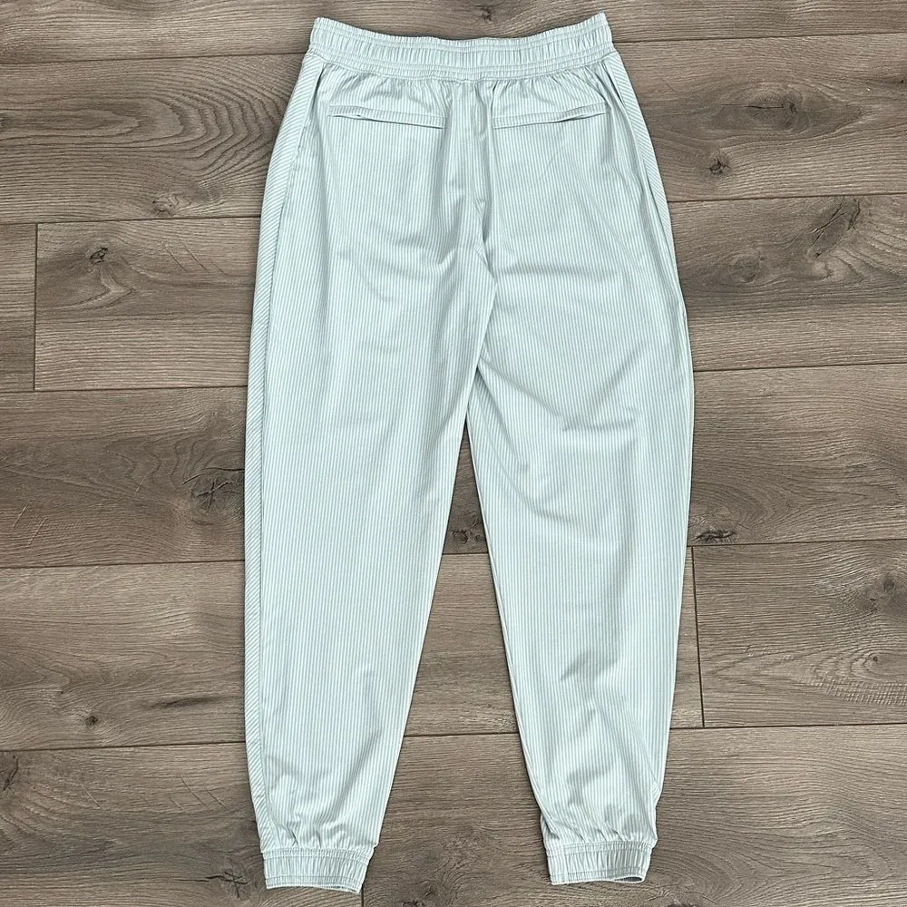 Athleta 27" Brooklyn Textured Green Pinstripe High Rise Jogger Ankle Pants‎ Sz 4 - Image 5