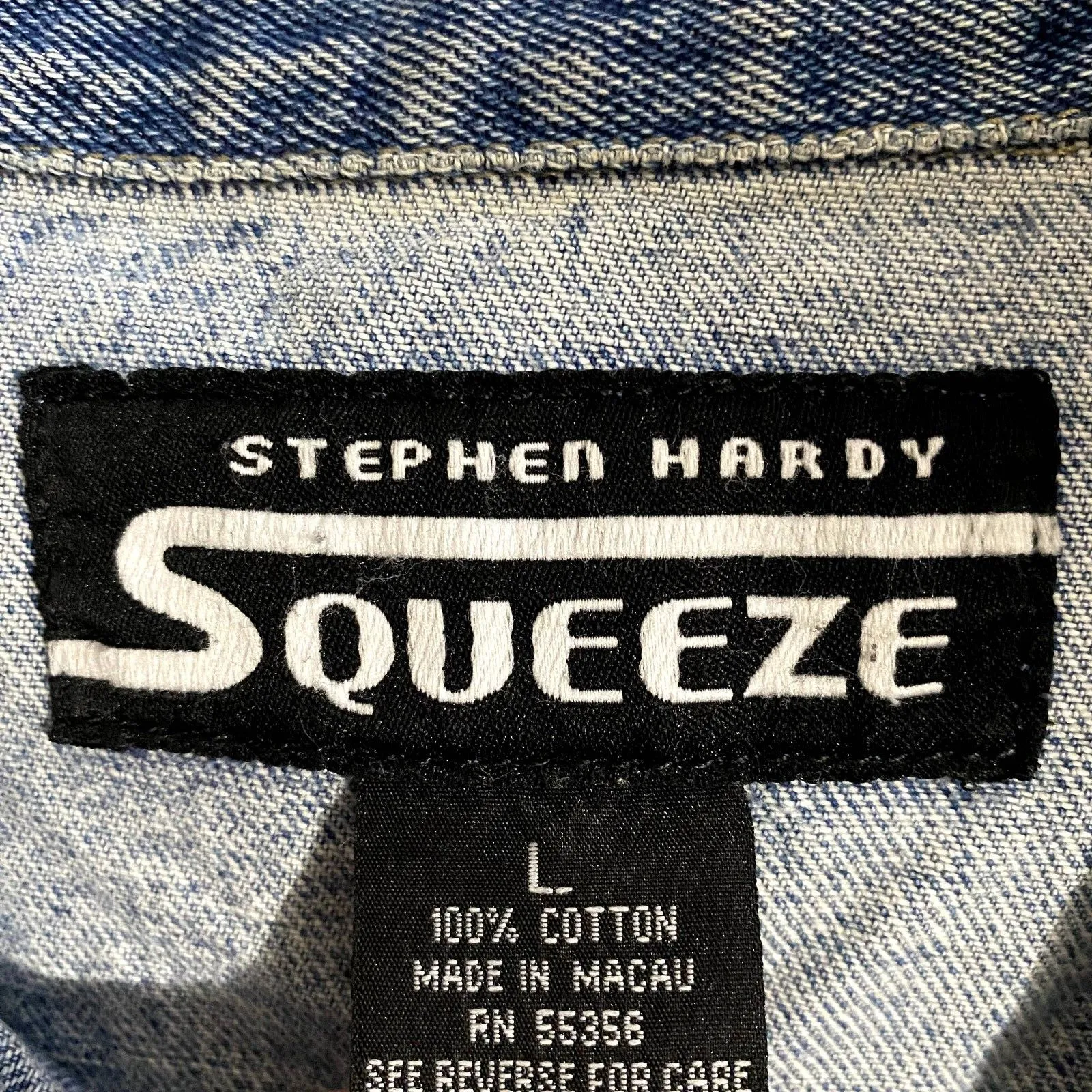 Vintage 90s Squeeze Stephen Hardy Denim Jean Jacket‎ Cotton Size Large Blue - Image 4