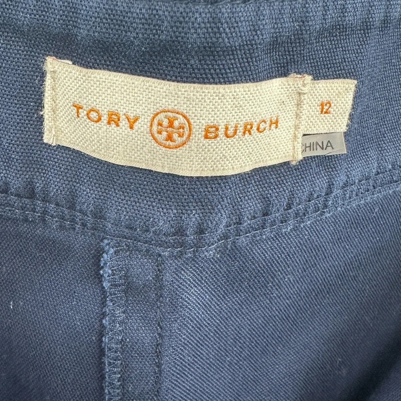 Tory Burch Maddie Cropped Flare Trouser Pants Gold Button Navy Blue Size US 12 - Image 8