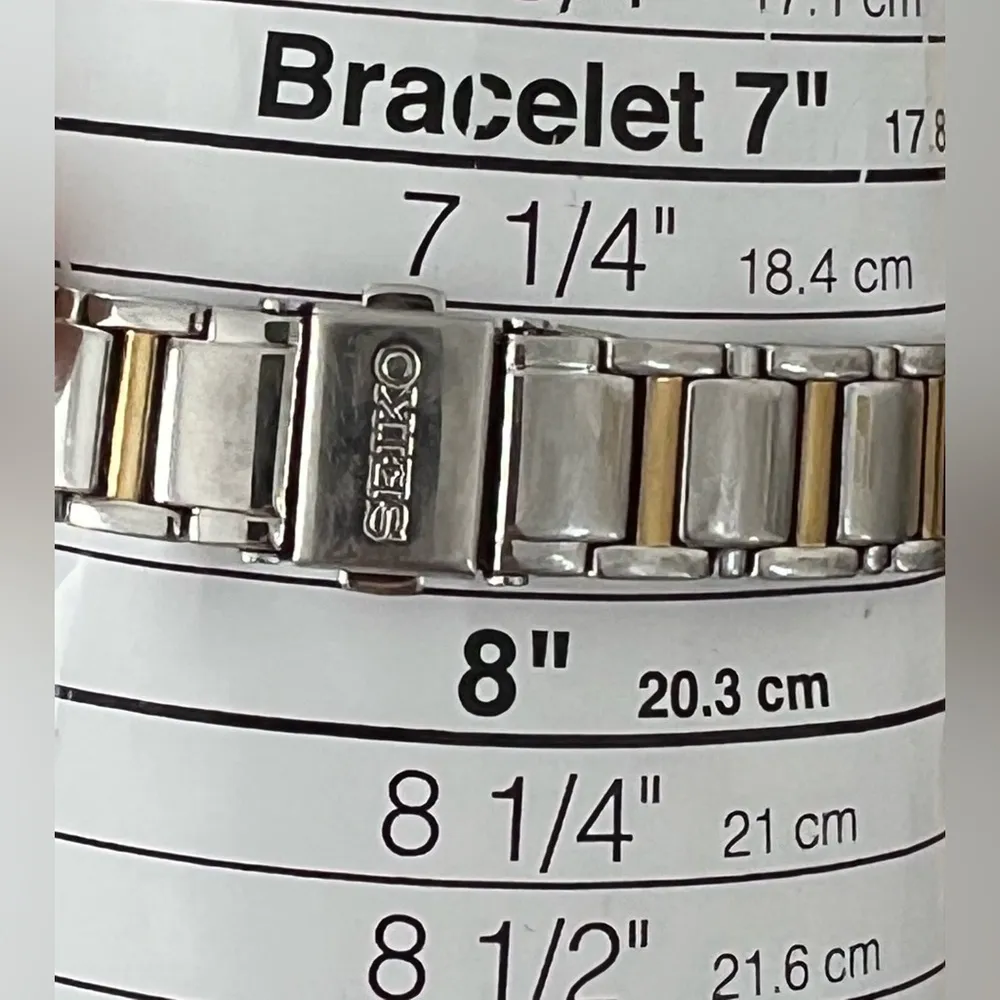 Seiko Solar Swarovski Crystals Ladies Watch Pearl Dial Two-Tone Bracelet Date - Image 13