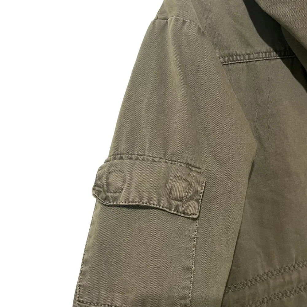 Zara Olive Green Faux Leopard Fur Removable Lining Hooded Winter Parka Coat S - Image 6