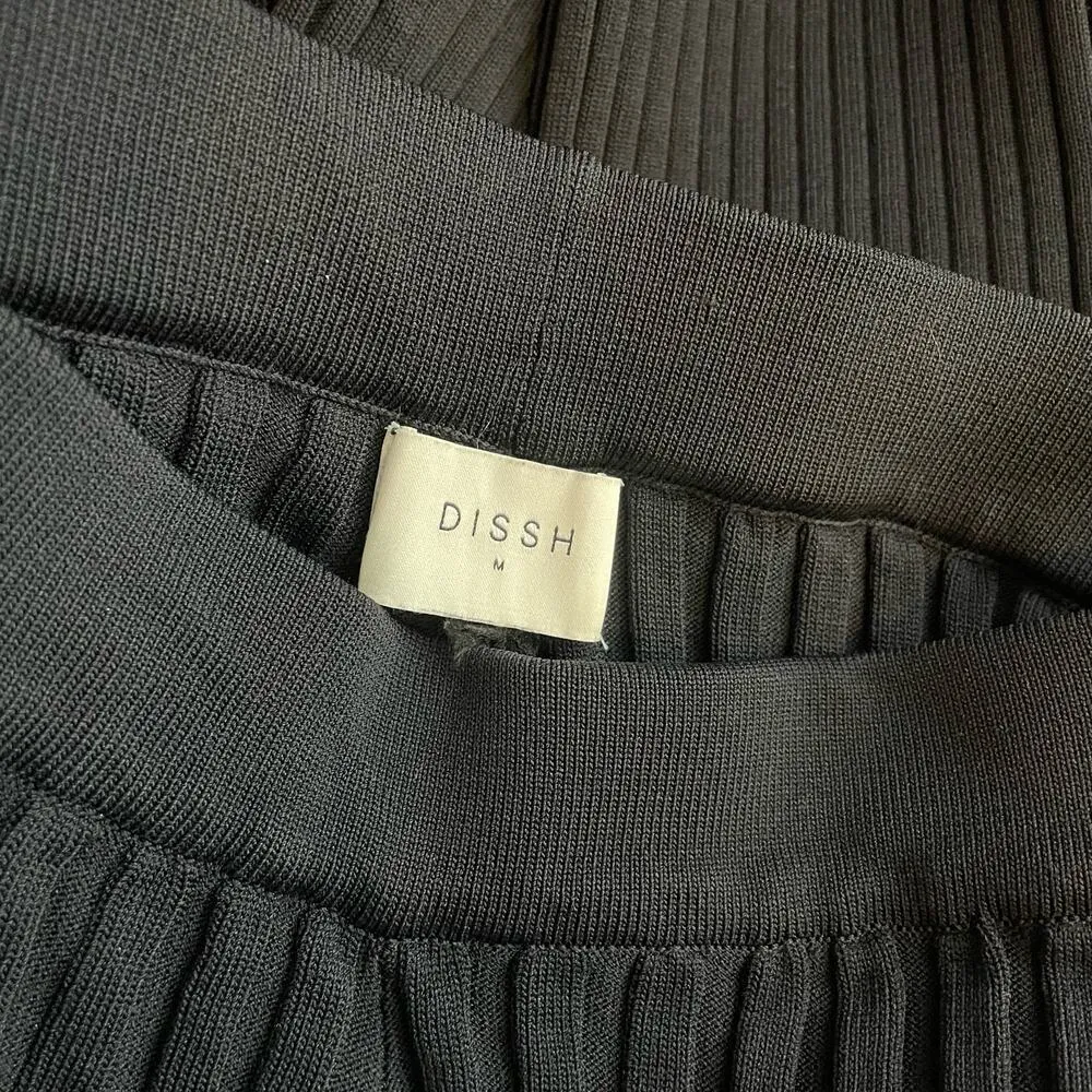 Dissh Lou Wide Leg Pants Ribbed Knit High Waist Classic Minimalist womens M - Image 7