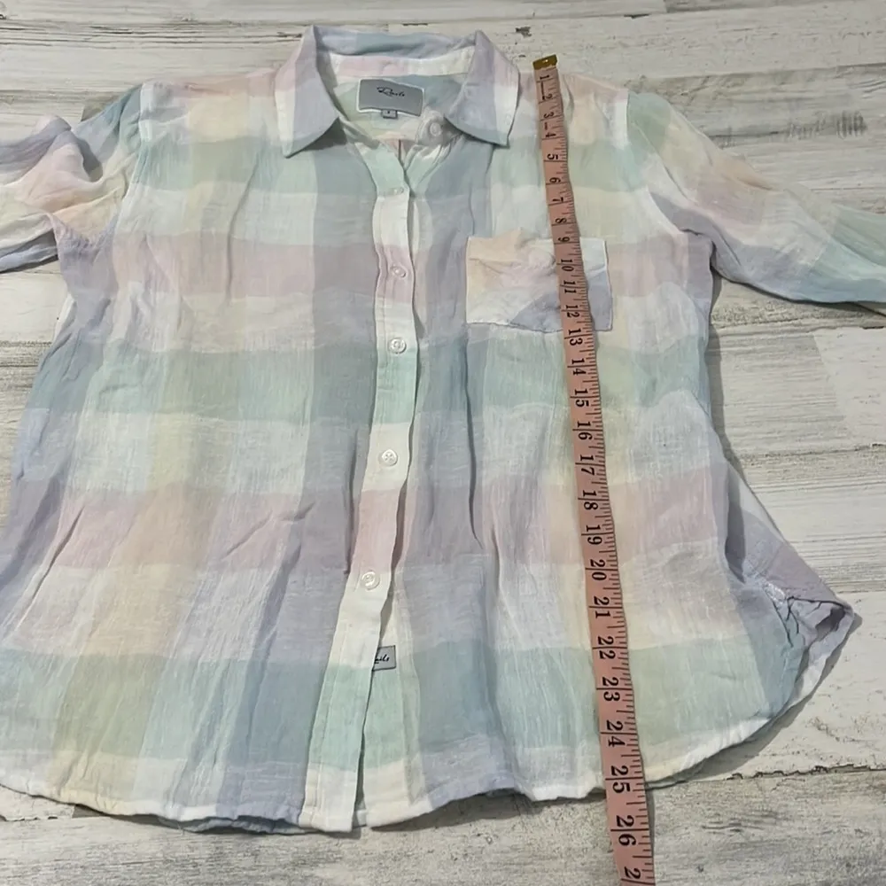 Rails Charli Pastel Buffalo Linen Blend Button Down Size S - Image 10