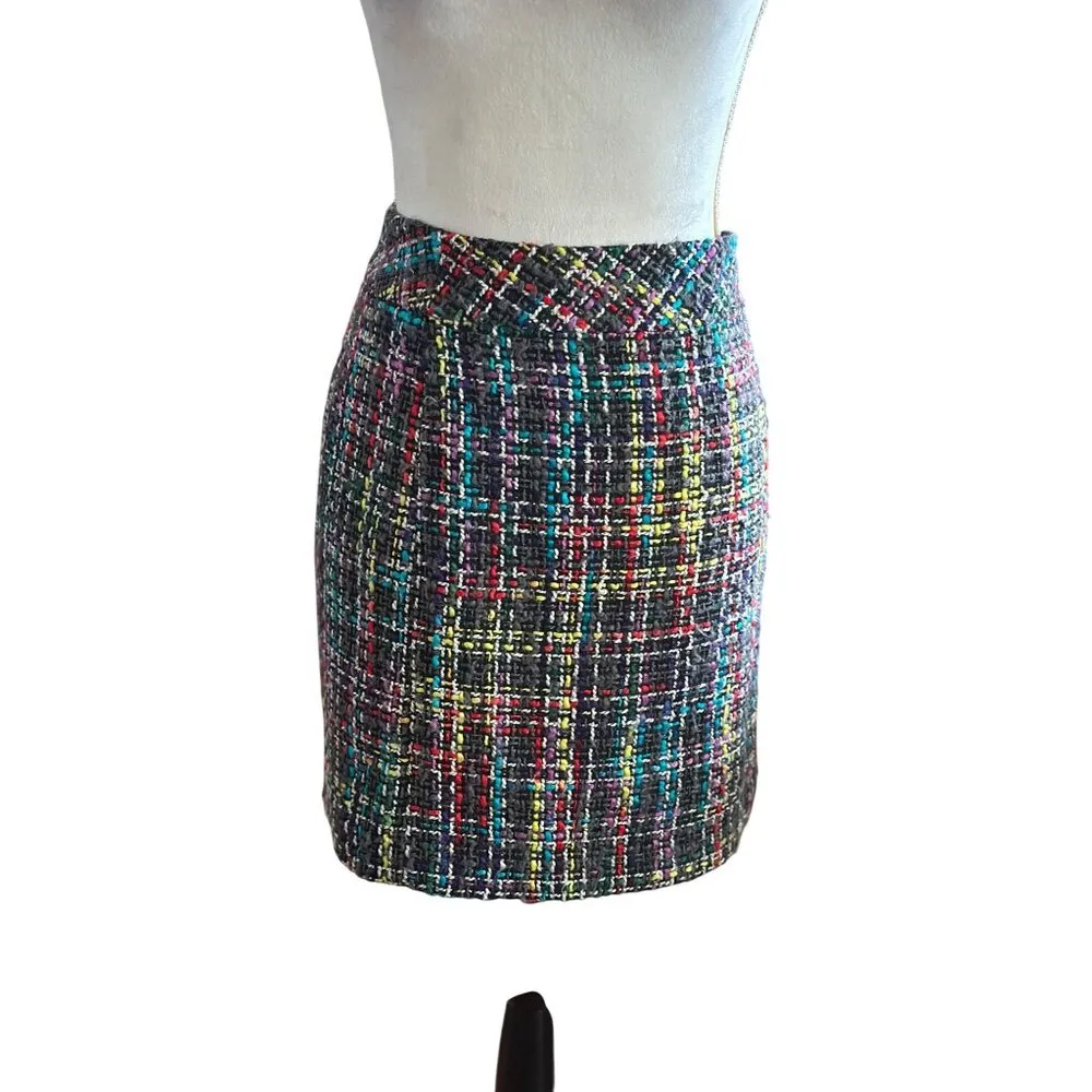 Ann Taylor Womens Boucle Tweed Skirt Shimmer Sz 6 Rainbow Academia Office Siren - Image 2