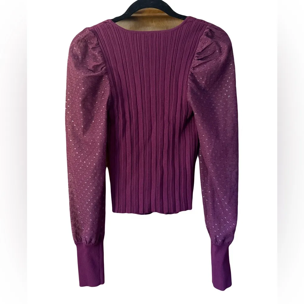 Puff Sleeve Shimmer Sweater Plum size xs - Image 2