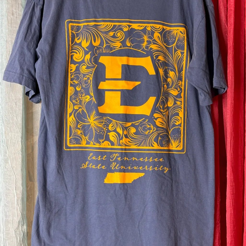ETSU Blue V-Neck Shirt with Yellow Logo - Image 2