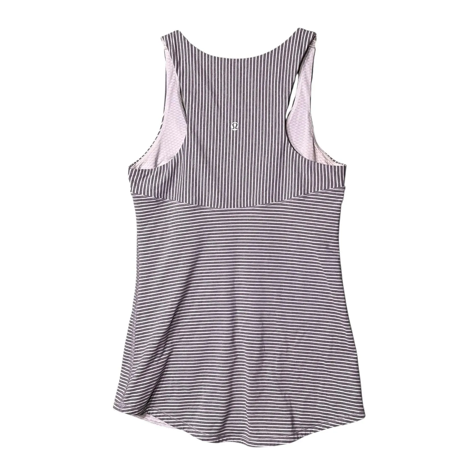 Lululemon Racerback Tank Top Womens Small Gray White Striped Athletic Yoga Gym - Image 3