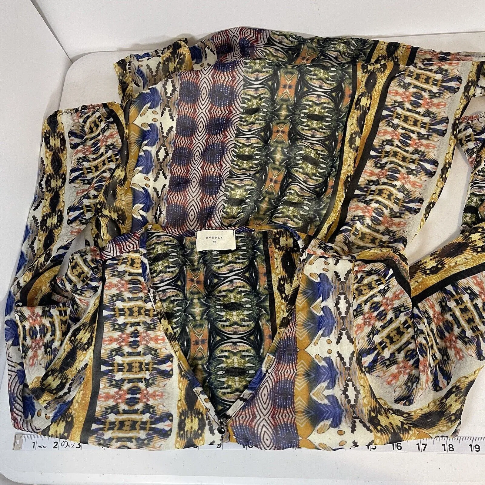 Everly‎ Dress Medium Multi Print Shift Knee Length Sheer Tribal Geometric Boho - Image 9