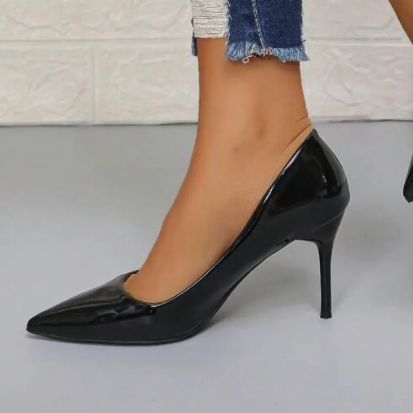 New‎ Elegant Black Thin Heel Pointed Toe High Heels, Size 6.5 - Image 2