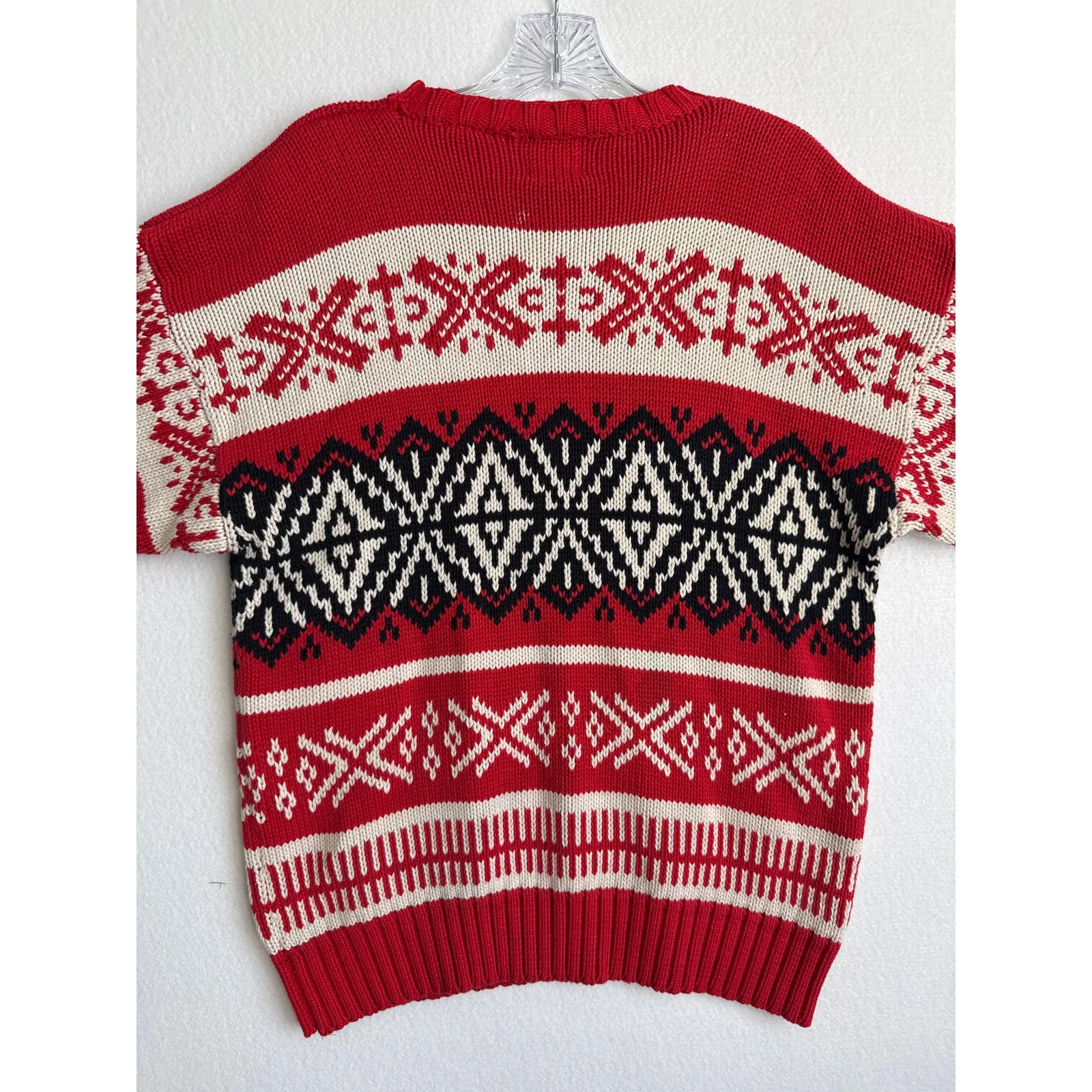 Vintage GAP Fair Isle Nordic Sweater Red Black Cream 90s Y2K hoilday large - Image 8
