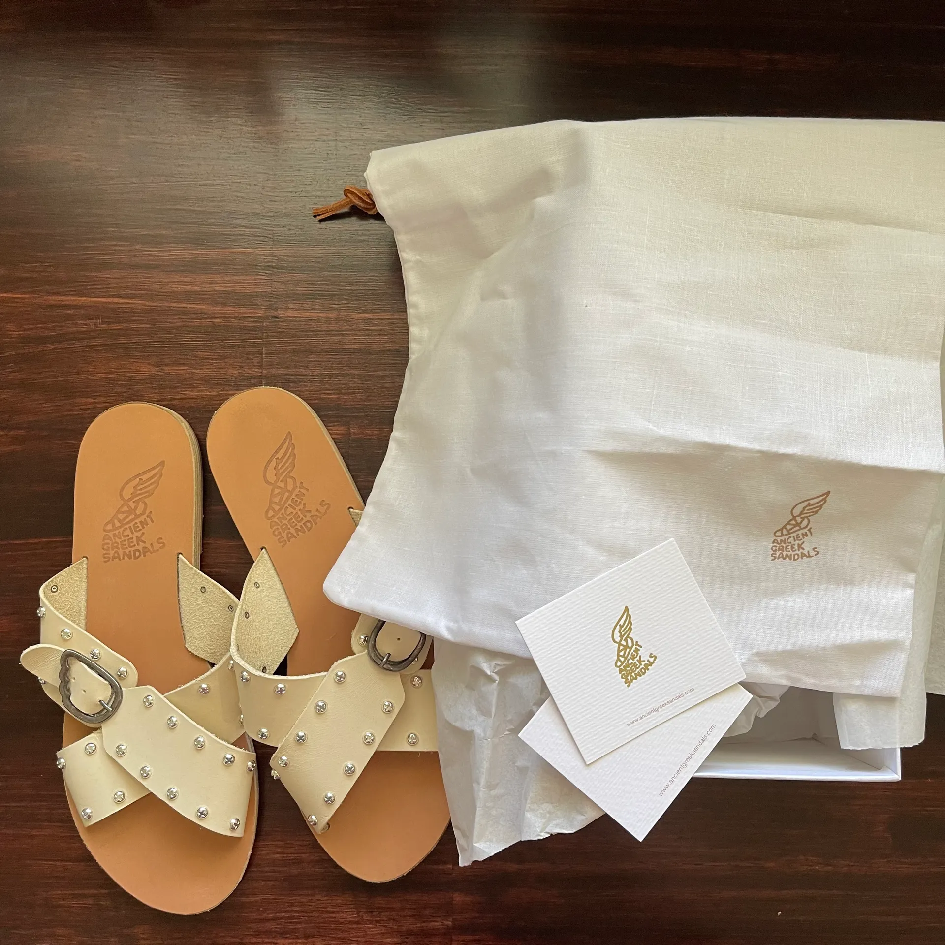 White Studded Cross Leather Sandals  - Image 6