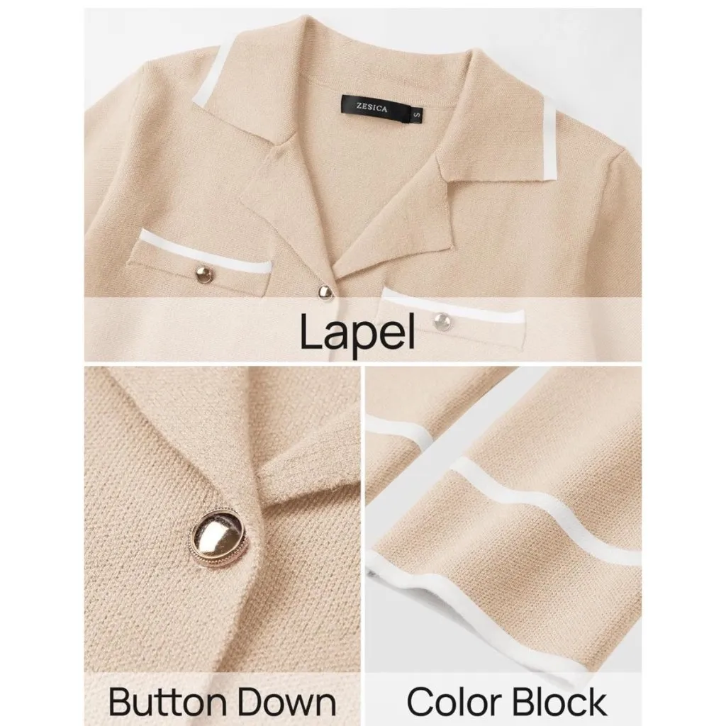 Zesica Womens Beige Knit Pant Set With Button - Image 4