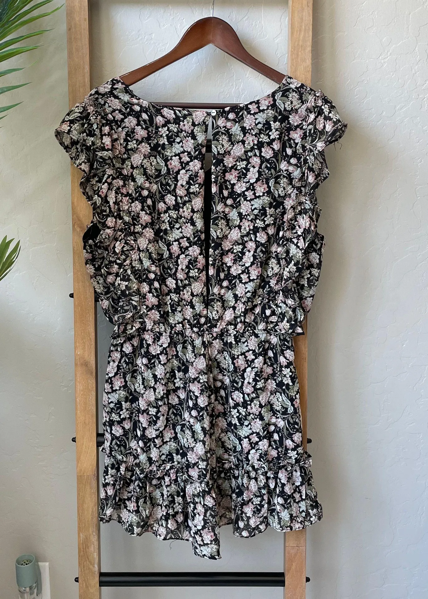 She + Sky Black Floral Playsuit Romper Size L - Image 5