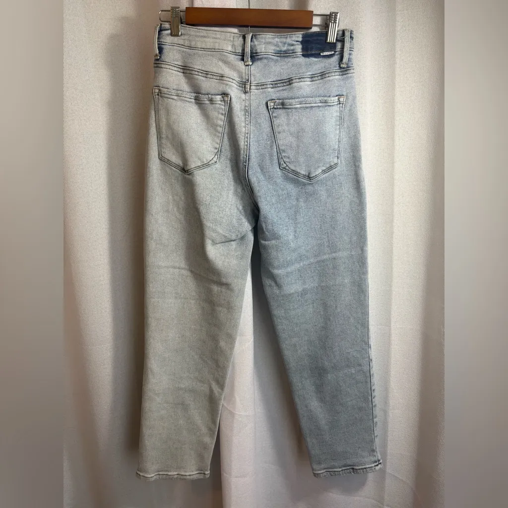 Risen High Rise Distresed Crop Straight Denim Jeans Light Wash Size 7/28 0437‎ Blue - Image 4