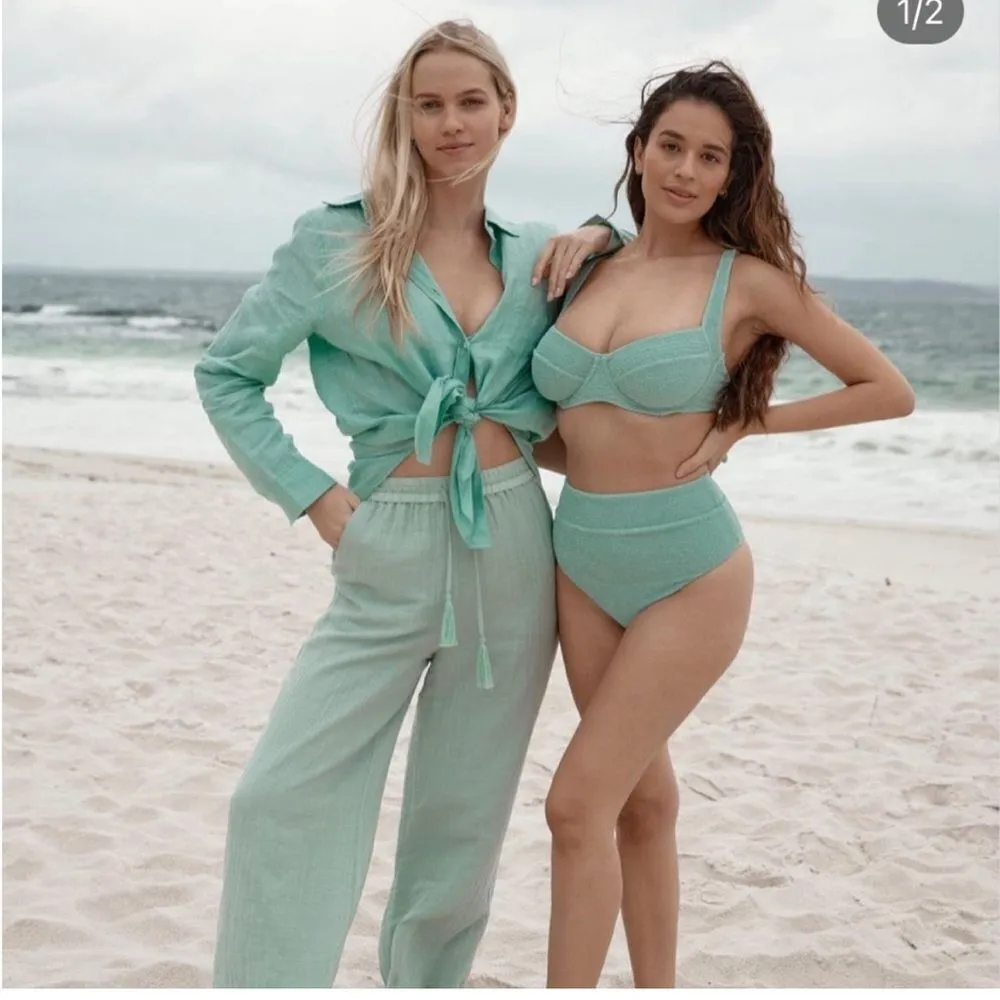 Monday Swimwear | Monaco Linen Button Down Shirt‎ Sea Glass Size Small Blue - Image 8