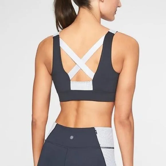 Athleta Navy Blue Mesh Panels Power of She Criss Cross Back Sports Bra S - Image 2