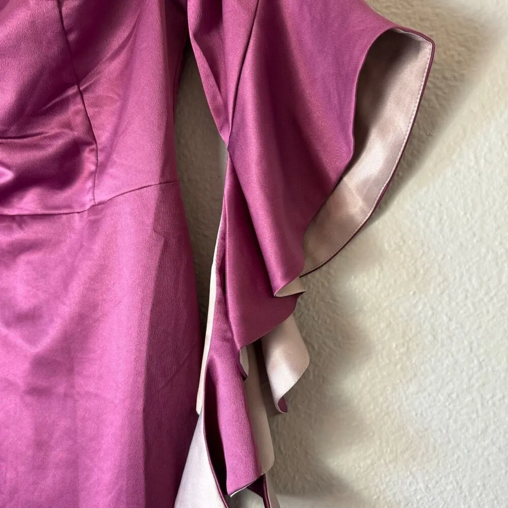 NWOT Lulumari Purple Satin Statement Sleeve Sheath Dress Size Medium - Image 4