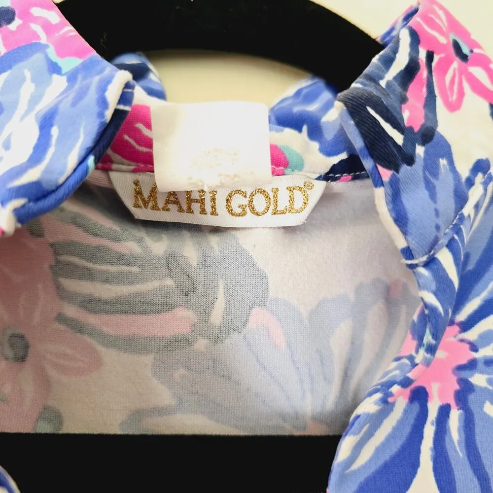 Mahi Gold Schooner Dress Spring Fling Floral Print Blue Pink Women's Size XS - Image 6