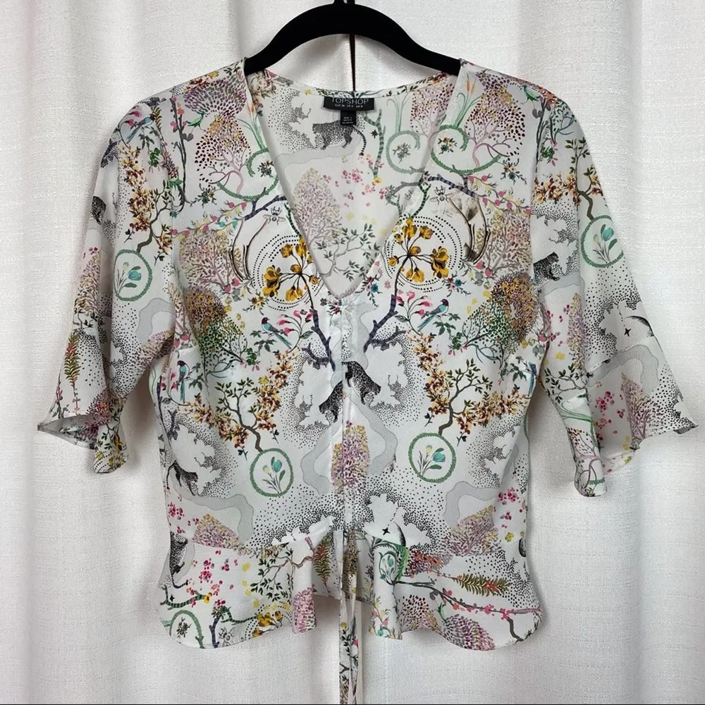 TopShop White Floral Leopard Ruched Crop Top Sz.4 - Image 5