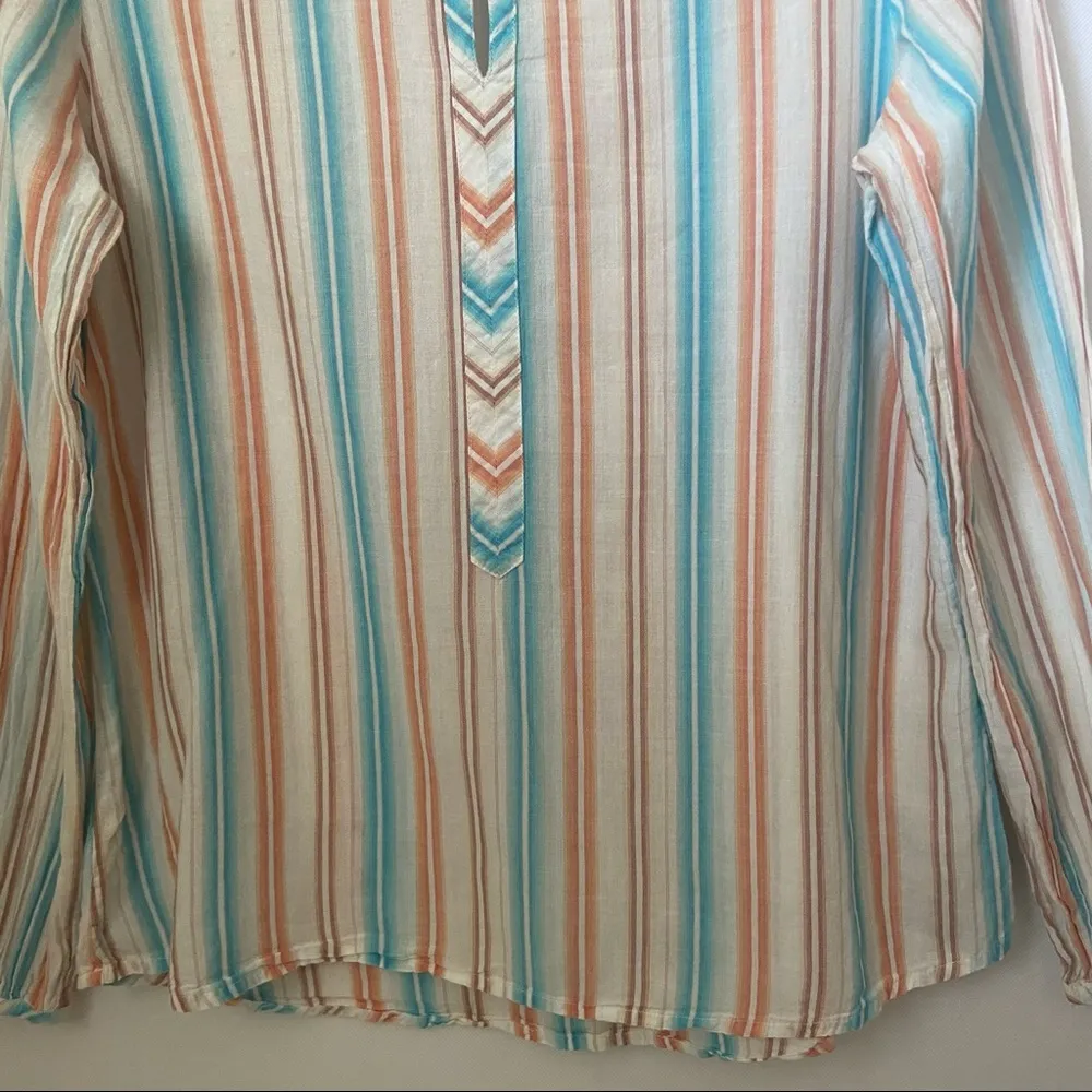 Sundance Top Striped Pop Over Long Sleeve Tunic Cotton Beach Vacation Medium - Image 5