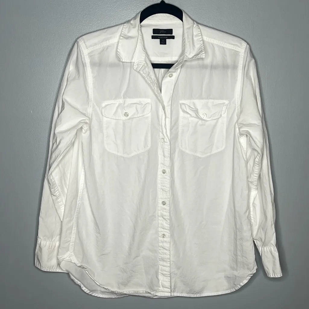 J. Crew Black Label Boyfriend White Button Up Collared Shirt Size Small - Image 2