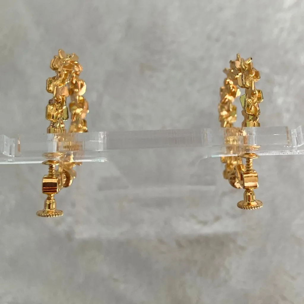 Vintage 60s 70s Gold Tone Brutalist Textured Screw Back Clip Hoop Earrings MCM - Image 5