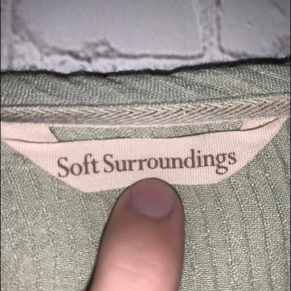 Soft Surroundings Sage Green V Neck Crop Blouse - Image 3