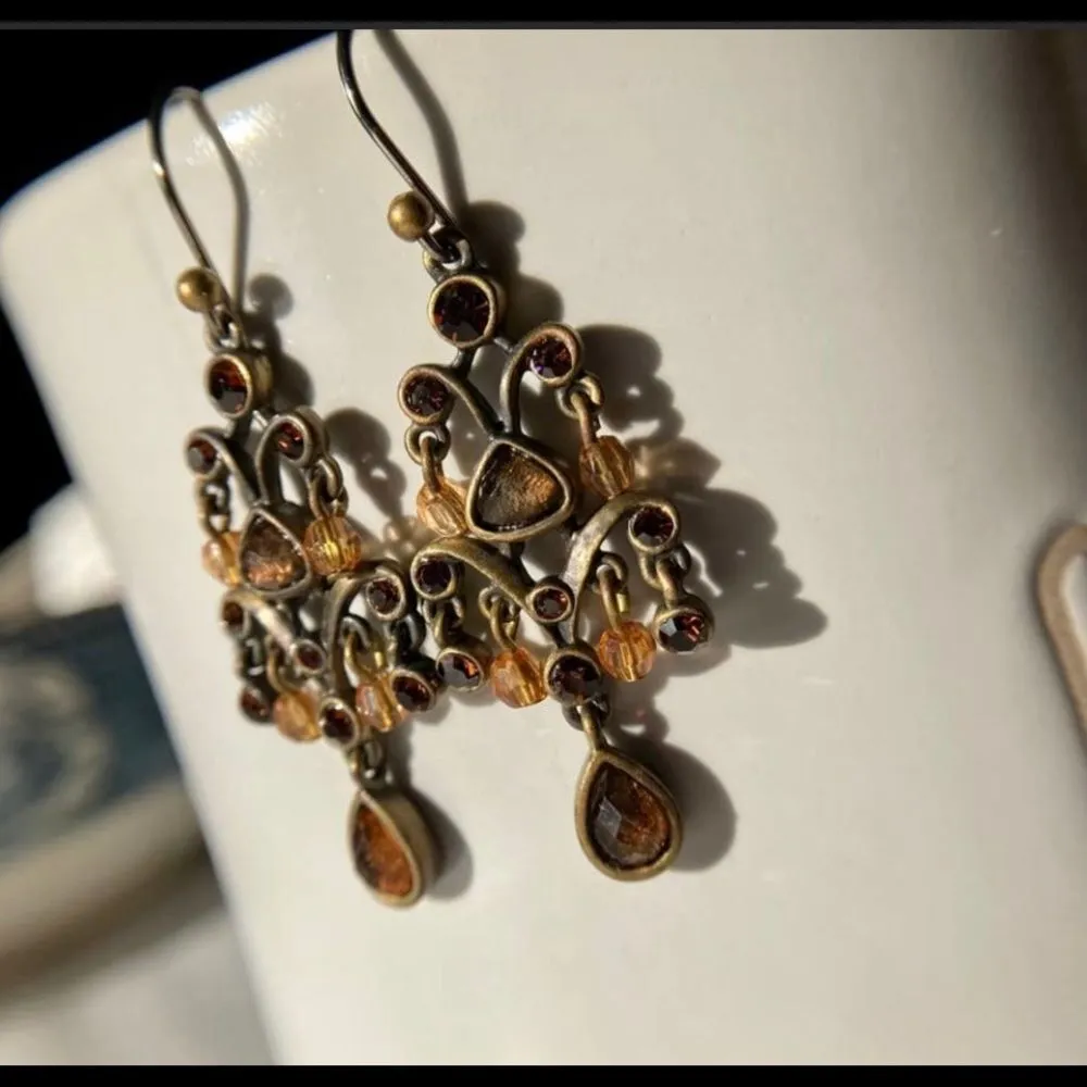 Brass tone chandelier fish hook earrings - Image 3