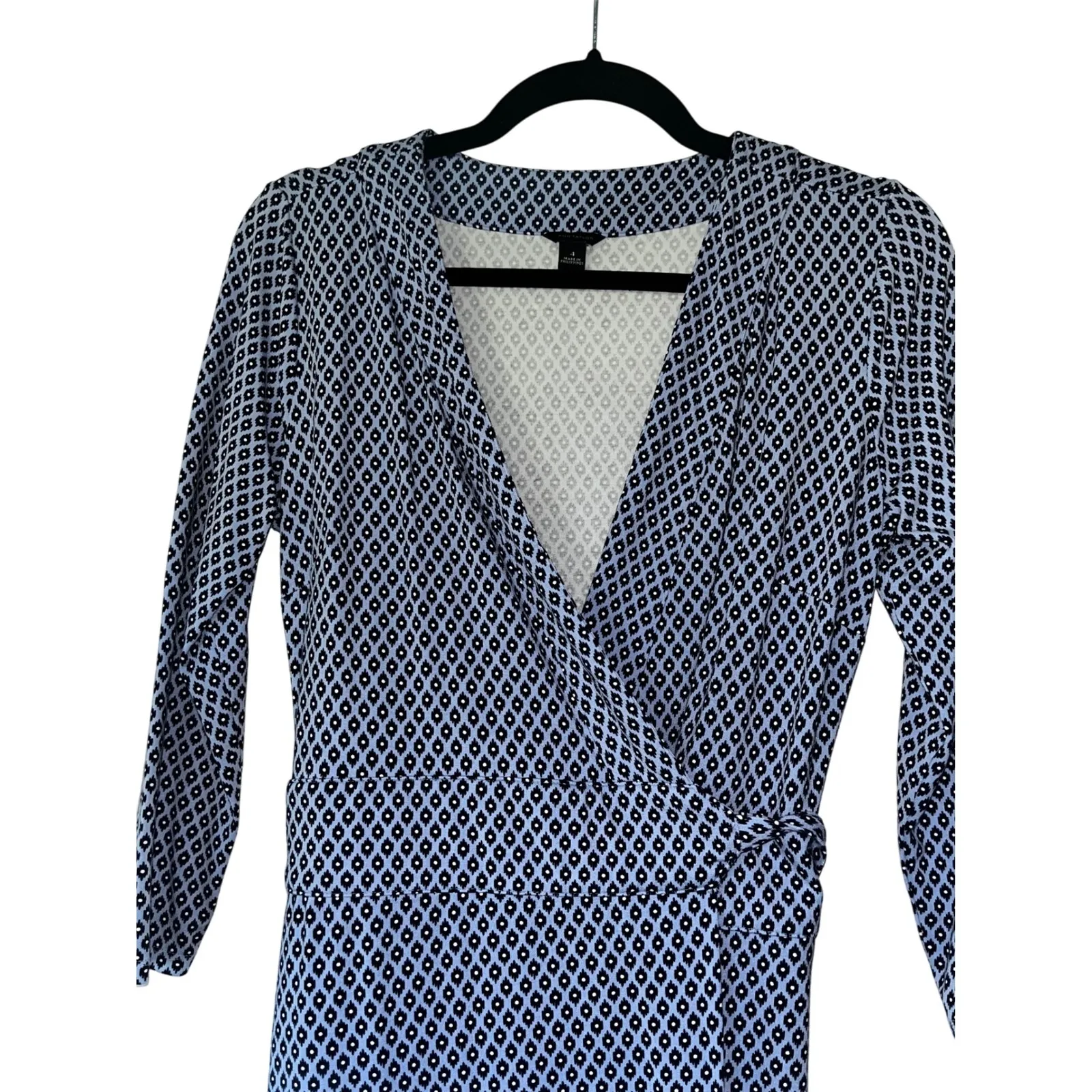 Ann Taylor Blue Diamond Print‎ Long Sleeve Wrap Dress Career Work Casual - Image 2